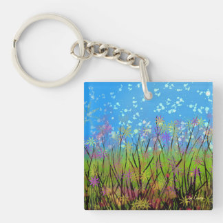 Key-chain with whimsical flowers. key ring
