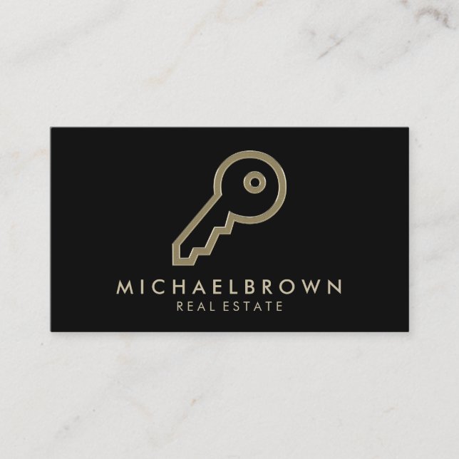 Key Gold House Logo real estate agent Business Card (Front)