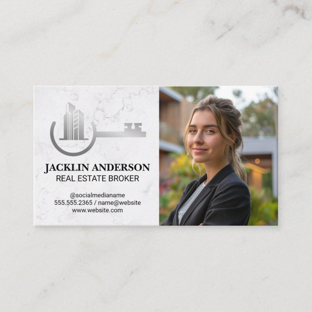 Key Home Real Estate Logo | Business Woman Card (Front)