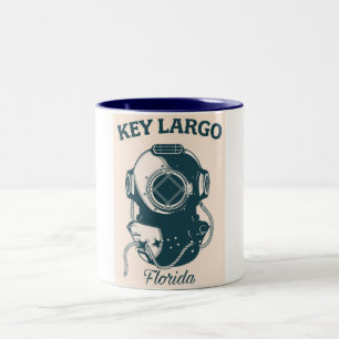 Key Largo Florida Nautical Diving travel poster Two-Tone Coffee Mug