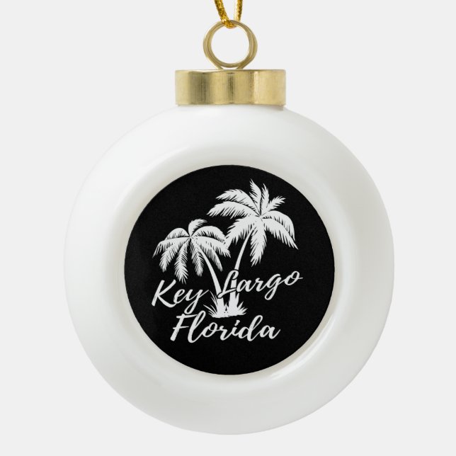 Key Largo Florida Palm Trees Beach Ceramic Ball Christmas Ornament (Front)