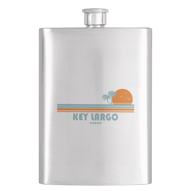 Key Largo Florida Sun Palm Trees Hip Flask (Front)