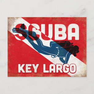 Key Largo Scuba Diver - Blue Retro Postcard