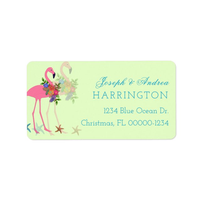 Key Lime Flamingos Christmas Address Labels (Front)