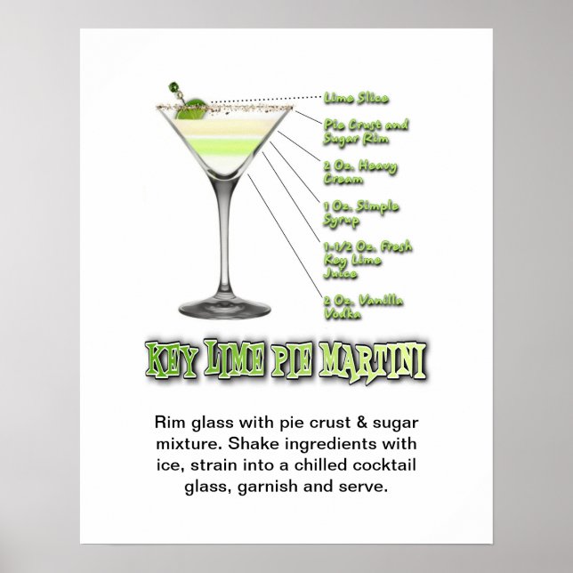 Key Lime Pie Martini Cocktail Recipe Art 16"x20" Poster (Front)