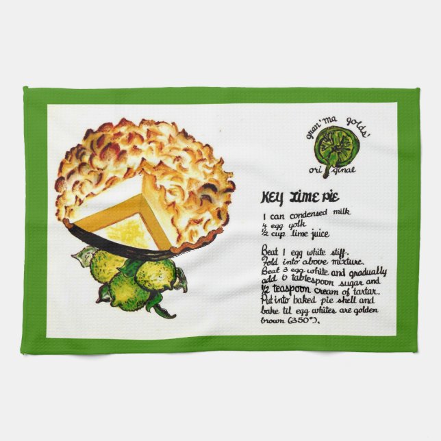 Key Lime Pie Recipe Tea Towel (Horizontal)