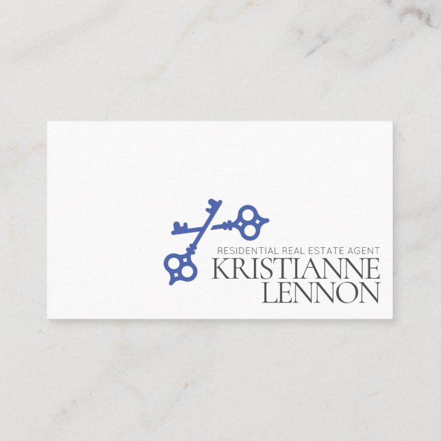 Key Logo Modern Real Estate or Rental Agent Busine Business Card (Back)