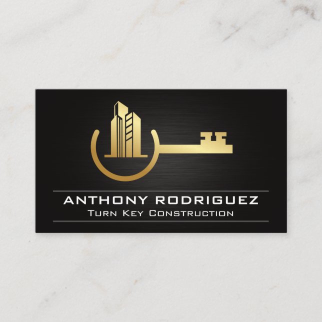 Key Properties Gold Metallic | Construction Business Card (Front)