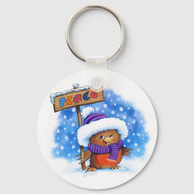 Key Ring Christmas Peace Robin (Front)