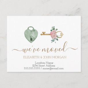 Key Roses Heart New Address Announcement Postcard