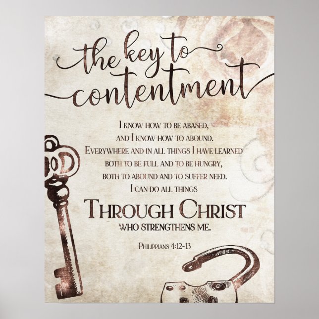 KEY TO CONTENTMENT Inspirational Bible Verse Poster (Front)