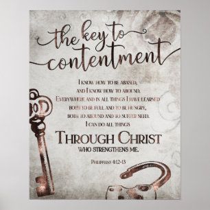 KEY TO CONTENTMENT Inspirational Bible Verse Poster