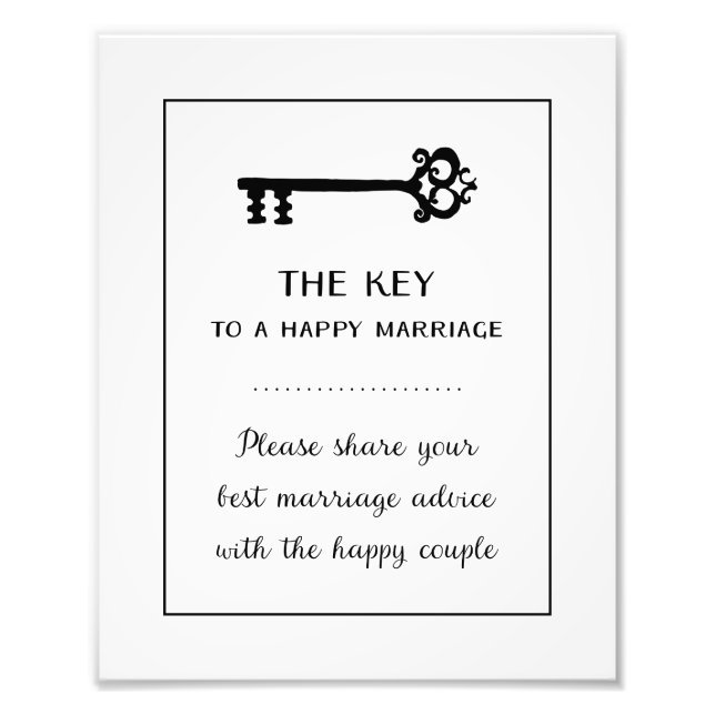 Key To Happy Marriage Wedding Sign Photo Print (Front)