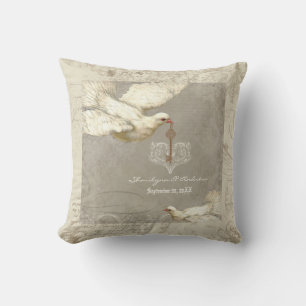 Key to my Heart Dove Swirl Flourish Grey Collage Cushion