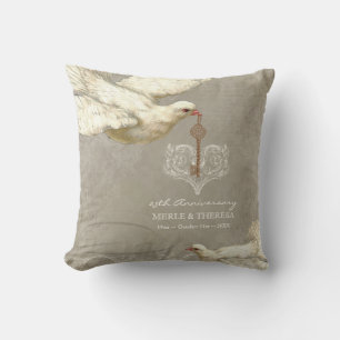 Key to my Heart Dove Swirl Flourish Grey Collage Cushion