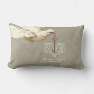 Key to my Heart Dove Swirl Flourish Grey Collage Lumbar Cushion