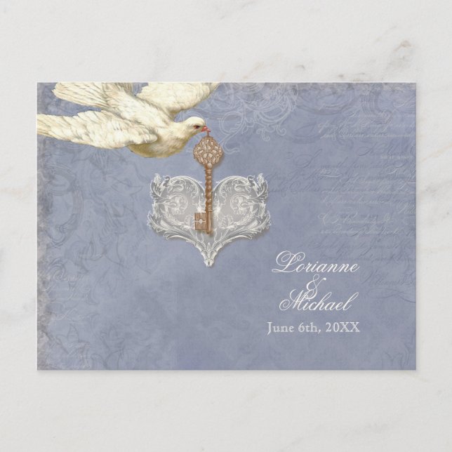 Key to my Heart, Doves RSVP Response Postcard (Front)