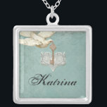 Key to my Heart, Doves Swirl Wedding Anniversary Silver Plated Necklace<br><div class="desc">PERSONALIZE: Put your bridesmaid's or Maid of Honour or Matron of Honour's names in the field provided. You can also create these as gifts for the Mother of the Bride or Groom and other wedding party members. These make perfect wedding party jewellery gifts. COLOR PALETTE: aqua, off white, grey, grey...</div>