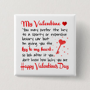  Key To My Heart Valentine's Day Gift 15 Cm Square Badge