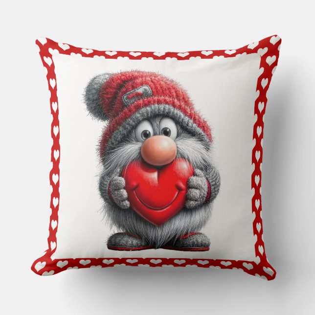 "Key to My Heart" Whimsical Gnome Cushion (Front)