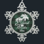 Key West Beach Florida Palm Green Plaid Snowflake Pewter Christmas Ornament<br><div class="desc">Key West Beach Florida Palm Tree Green Plaid Christmas Ornament</div>
