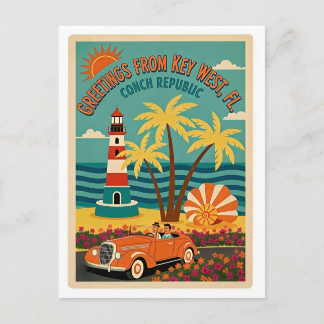 Key West FL Conch Republic Retro Postcard (Front)