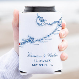Key West FL Map Elegant Navy Blue Wedding Favour Can Cooler