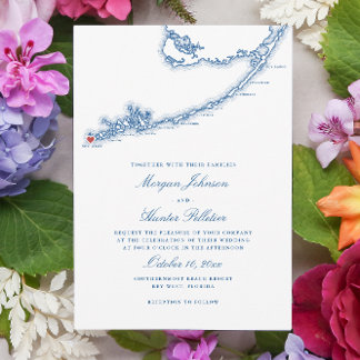 Key West FL Map Elegant Navy Blue Wedding Invitation