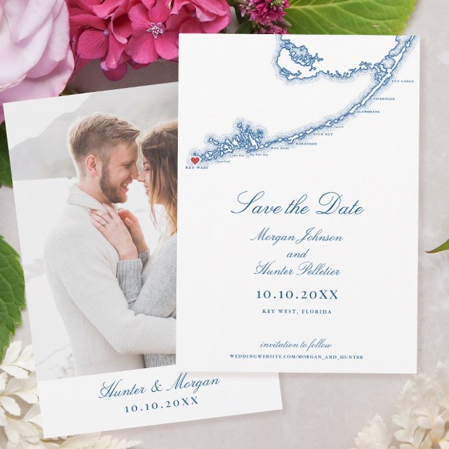 Key West FL Map Elegant Navy Blue Wedding Save The Date (Key West FL Map Wedding Save the Date for an elegant navy blue destination wedding )