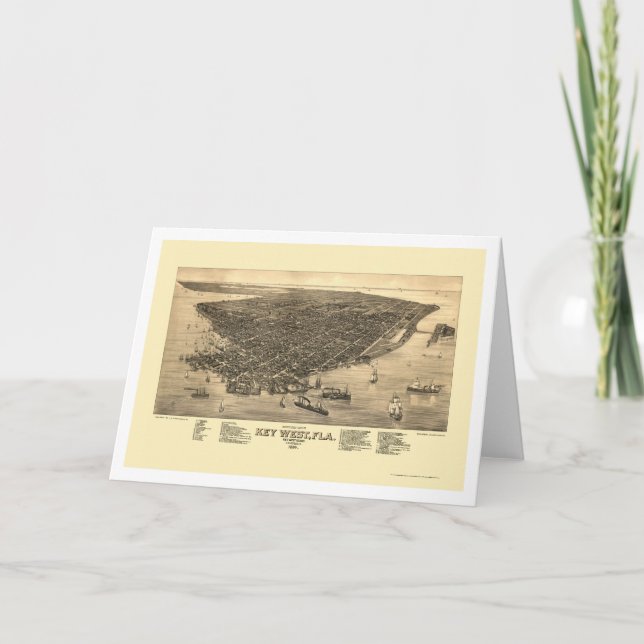 Key West, FL Panoramic Map - 1884 Card (Front)