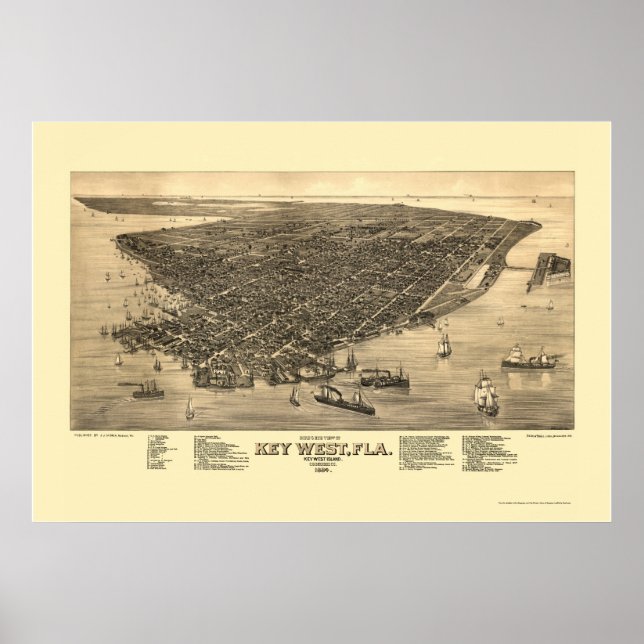 Key West, FL Panoramic Map - 1884 Poster (Front)