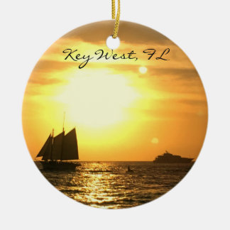 Key West, FL Sailboat Sunset Ceramic Ornament