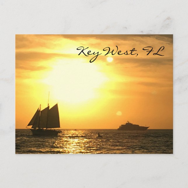 Key West, FL Sailboat Sunset Postcard (Front)