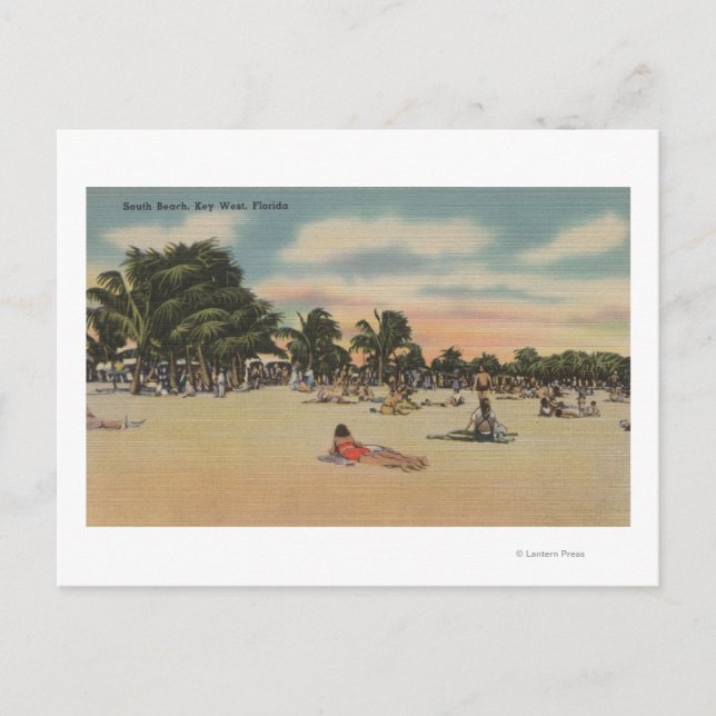 Key West, FL - View of South Beath w/ Sunbathers Postcard (Front)