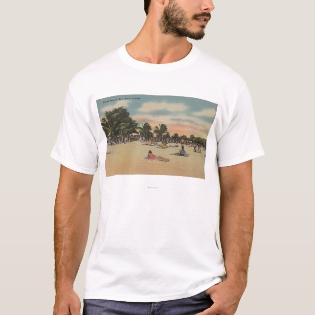 Key West, FL - View of South Beath w/ Sunbathers T-Shirt (Front)