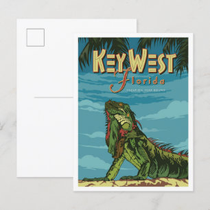 Key West Florida Art Vintage Travel Illustration Postcard
