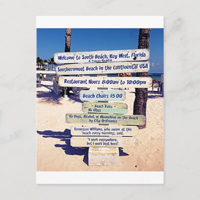 key west florida beach sign postcard (Front)