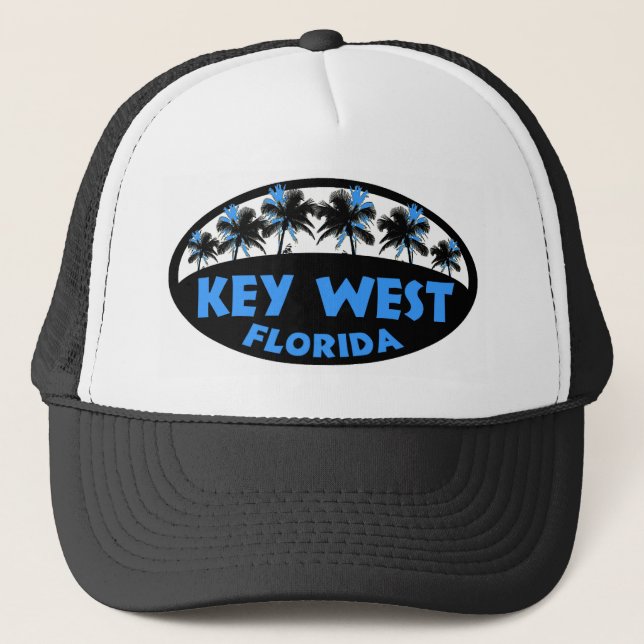 Key West Florida blue black palms Trucker Hat (Front)