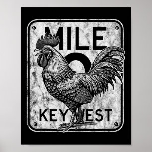 Key West Florida Chicken Retro Mile 0 Rooster Dist Poster