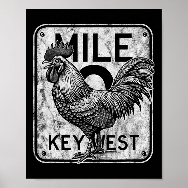 Key West Florida Chicken Retro Mile 0 Rooster Dist Poster (Front)