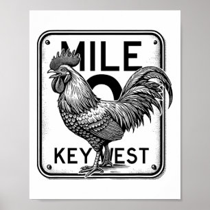 Key West Florida Chicken Retro Mile 0 Rooster Mile Poster