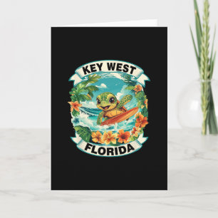 Key West Florida Cute Sea Turtle Surfing Summer Va Card