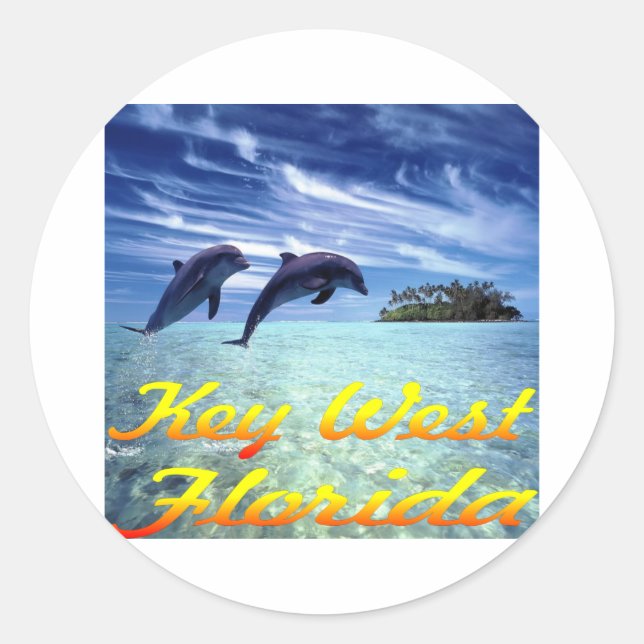 Key West Florida Dolphins Classic Round Sticker (Front)
