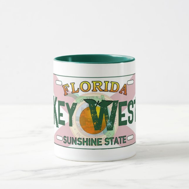 Key West Florida flag license plate mug (Center)