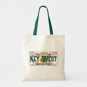 Key West Florida flag license plate tote bag