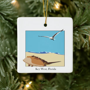 Key West, Florida Horseshoe Crab Seagull Beach Ceramic Ornament