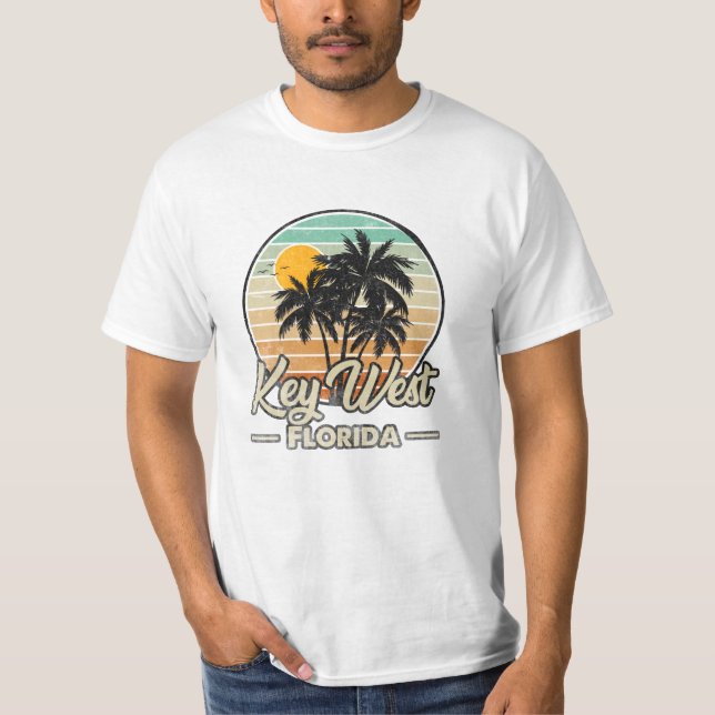 Key West Florida Keys Retro 70s Beach Vacation T-Shirt (Front)