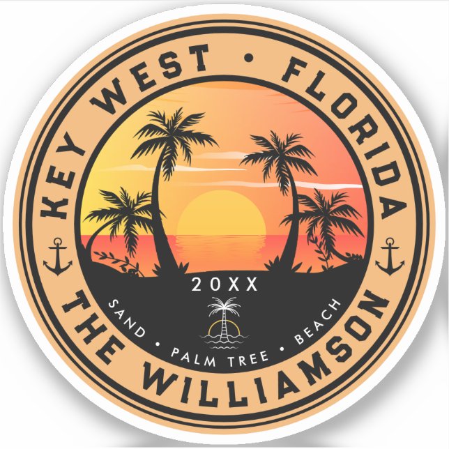 Key West Florida Keys Retro Sunset Palm Tree 80s (Front)