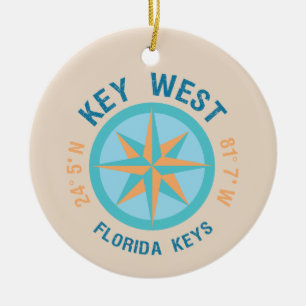 Key West Florida Latitude and Longitude Ceramic Ornament