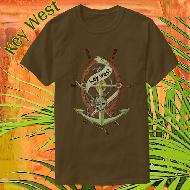 Key West Florida Nautical Pirate Skull Anchor T-Sh T-Shirt (Handsome souvenir available with color and style choices.)